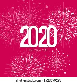 Creative happy new year 2020 with bursts of multicolored fireworks. Vector illustration.