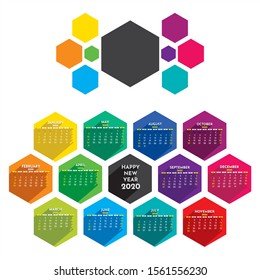 Creative Happy new year 2020 calendar design by hexagonal shape
