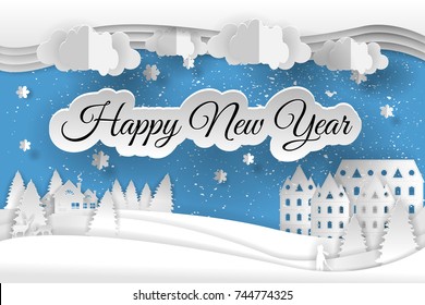 Creative happy new year 2020 design. Happy new year and Merry christmas, paper art and craft style.