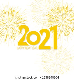 Creative happy new year 2021 with bursts of gold fireworks. Vector illustration.