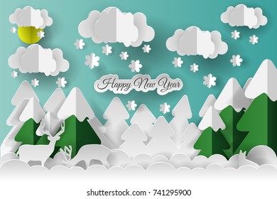 Creative happy new year 2021 design. Vector illustration. Paper art.