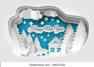 Creative happy new year 2021 design. Happy new year and Merry christmas,paper art and craft style.