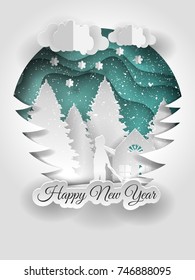 Creative happy new year 2021 design. Happy new year paper art and craft style.