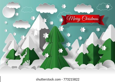 Creative happy new year 2021 and Merry Christmas design. Vector illustration. Paper art
