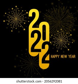 Creative happy new year 2022 with bursts of yellow  fireworks. Vector illustration.