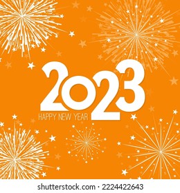 Creative happy new year 2023 with bursts of white fireworks. Vector illustration.