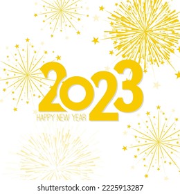 Creative happy new year 2023 with bursts of white fireworks. Vector illustration.