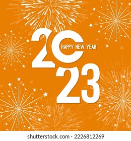 Creative happy new year 2023 with bursts of white fireworks. Vector illustration.
