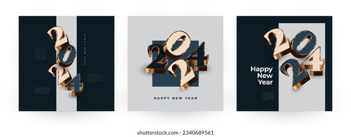 Creative Happy New Year 2024 Poster Set with 3D Numbers. Suitable, for Card, Banner, Poster, Flyer, Cover, and Social Media Post Template