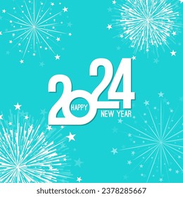 Creative happy new year 2024 with bursts of fireworks. Vector illustration.