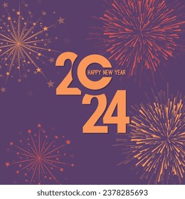 Creative happy new year 2024 with bursts of fireworks. Vector illustration.