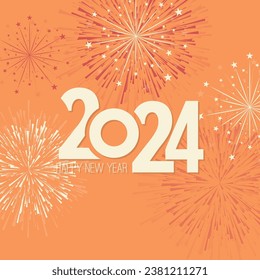 Creative happy new year 2024 with bursts of fireworks. Vector illustration.