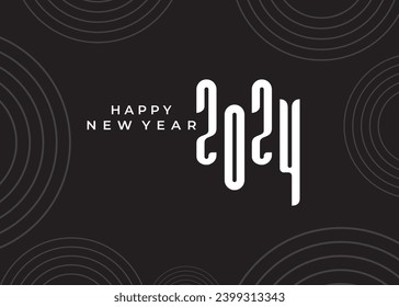Diseño creativo feliz año nuevo 2024 en blanco y negro. Fondo vector premium, para afiches, calendarios, saludos y celebraciones de Año Nuevo 2024.