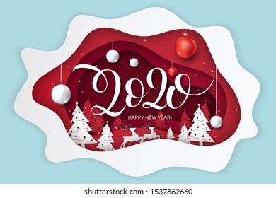 Creative happy new year design. Happy new year and Merry christmas, paper art and craft style.