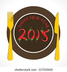 creative happy new year greeting design use of dinning plate in restaurant design vector 