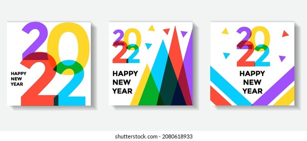 Creative Happy New Year Set Of Background, Poster, Banner, Social Media Post. Design Template New Year 2022