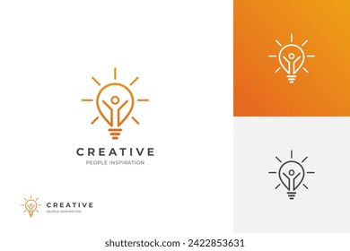 creativo feliz gente inteligente diseño de icono de logotipo con bombilla de luz símbolo gráfico para la creación vectores plantilla de logotipo