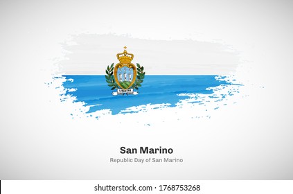 Creative happy republic day of San Marino country with grungy watercolor country flag background