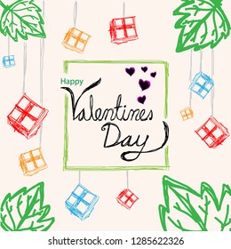 Creative Happy Valentine's day banner vector illustration with hand drawing. White cream theme color.