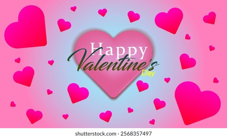 Creative Happy Valentine's Day with cute pink heart, simple pattern in cream background for sale, advertising, brochures, postcard, greeting card, flyer, banners, social media.