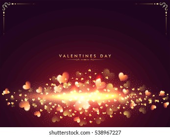 Creative Happy Valentine's Day lettering design on glowing hearts decorated background