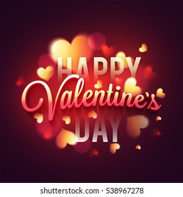Creative Happy Valentine's Day lettering design on glowing hearts decorated background.