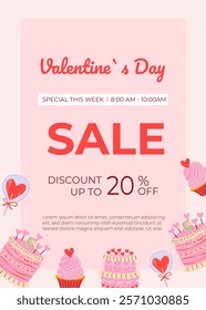 Creative Happy Valentines Day square invitation. Modern abstract art design with hearts, love, hands, cakes. Templates for celebration, ads, branding, banner, cover, label, poster, sales