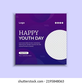 Creative Happy Youth Day Social Media Post Template Layout