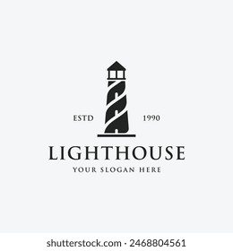 Creative harbor lighthouse building logo vintage design.