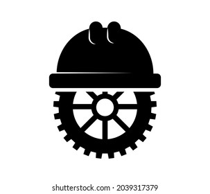 Creative Hard Hat Construction helmet Logo Design Illustration. engineering concept. helmet and gear icon.