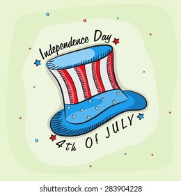 Creative hat in national flag color on stars decorated background for 4th of July, American Independence Day celebration.