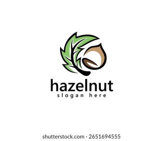 Logotipo creativo de la avellana a rayas con hojas circulares, Plantilla de diseño de logotipo