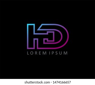 Creative HD Letter Logo in blue and purple color. H and D Modern logo.