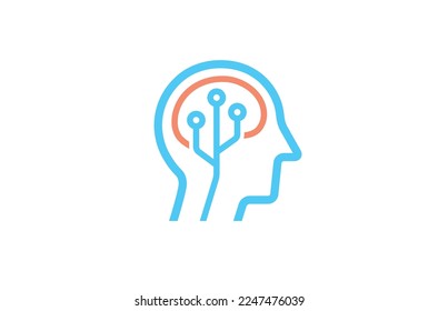 creative head brain technology logo vector design symbol icon illustration	
