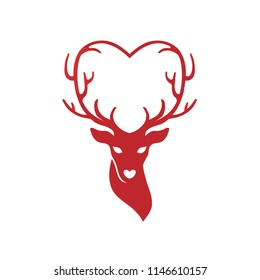 creative head of deer with antlers love logo concept