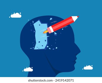 Creative head. Rocket pencil flies out of head 