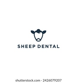 Creative Head Sheep with Dental  logo design vector illustration