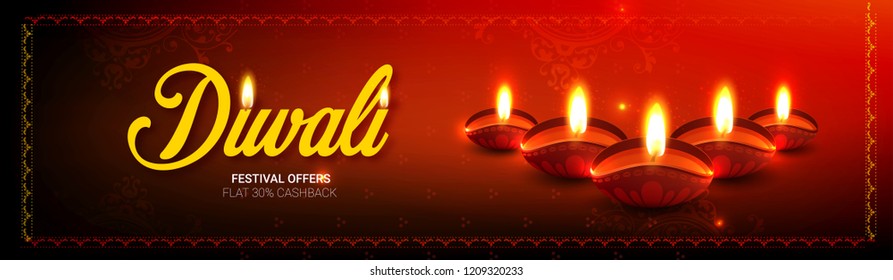 Creative header, banner or poster for Shubh Diwali with beautiful design illustration, happy diwali.