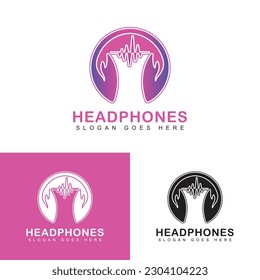 Creative headphone and beat sound wave logo design template, modern design.