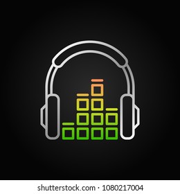 Creative Headphones with sound equalizer vector linear icon or design element on dark background