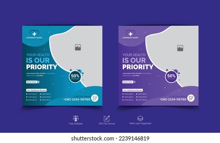 Creative health care medical services social media post banner template design