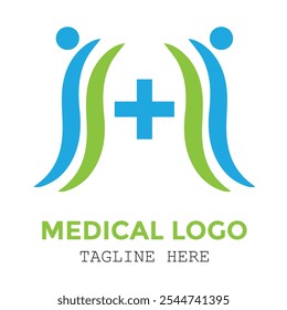 Especialista em saúde criativa médica com design de logotipo exclusivo com estilo verde e azul