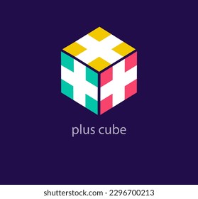 Creative health plus cube logo. Unique design color transitions. Private health center logo template. vector.