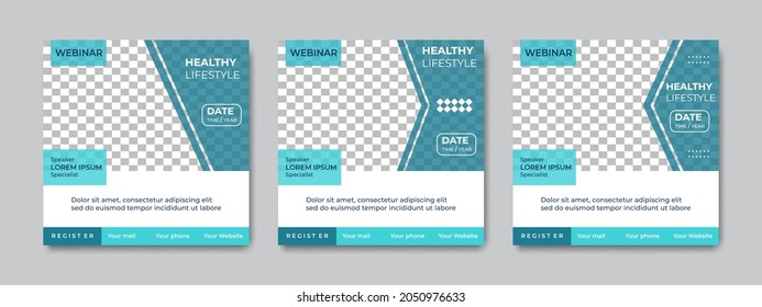 Creative of health social media post templates. Suitable for health webinars, health poster, business webinar, online classes and other online seminars.