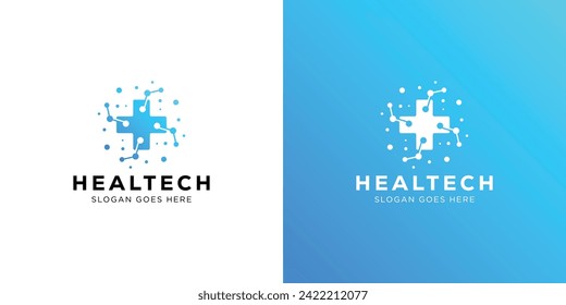 Creative Health Tech Logo. Sign Cross Health Dot Molecule Connect. Medical Pharmacy Logo Icon Symbol Vector Design Template.