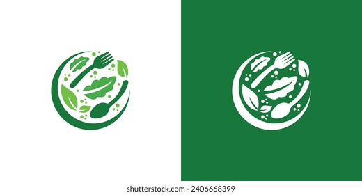 Creative Healthy Organic Logo. Eco Vegetarian Fresh Food Green Salad Healthy Food Logo Design Template.