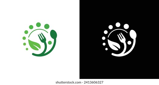 Creative Healthy Organic Logo. Eco Vegetarian Fresh Food Green Salad Healthy Food Logo Design Template.