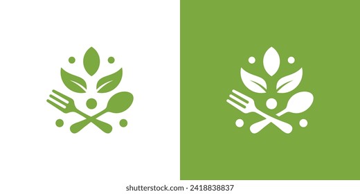 Creative Healthy Organic Logo. Spoon Gabeldorsch, Eco Vegetarian Fresh Food Green Salad Healthy Food Logo Design Template.