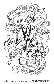 Creative heart  art doodles hand drawn Design illustration with text love dont come easy for t shirt design and graffity art.