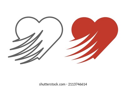 Dibujo cardíaco creativo con efecto de velocidad. Logo corporativo único con alas voladoras rápidas del corazón. Velocidad de efecto corporativo lineal y colorido. fondo blanco.